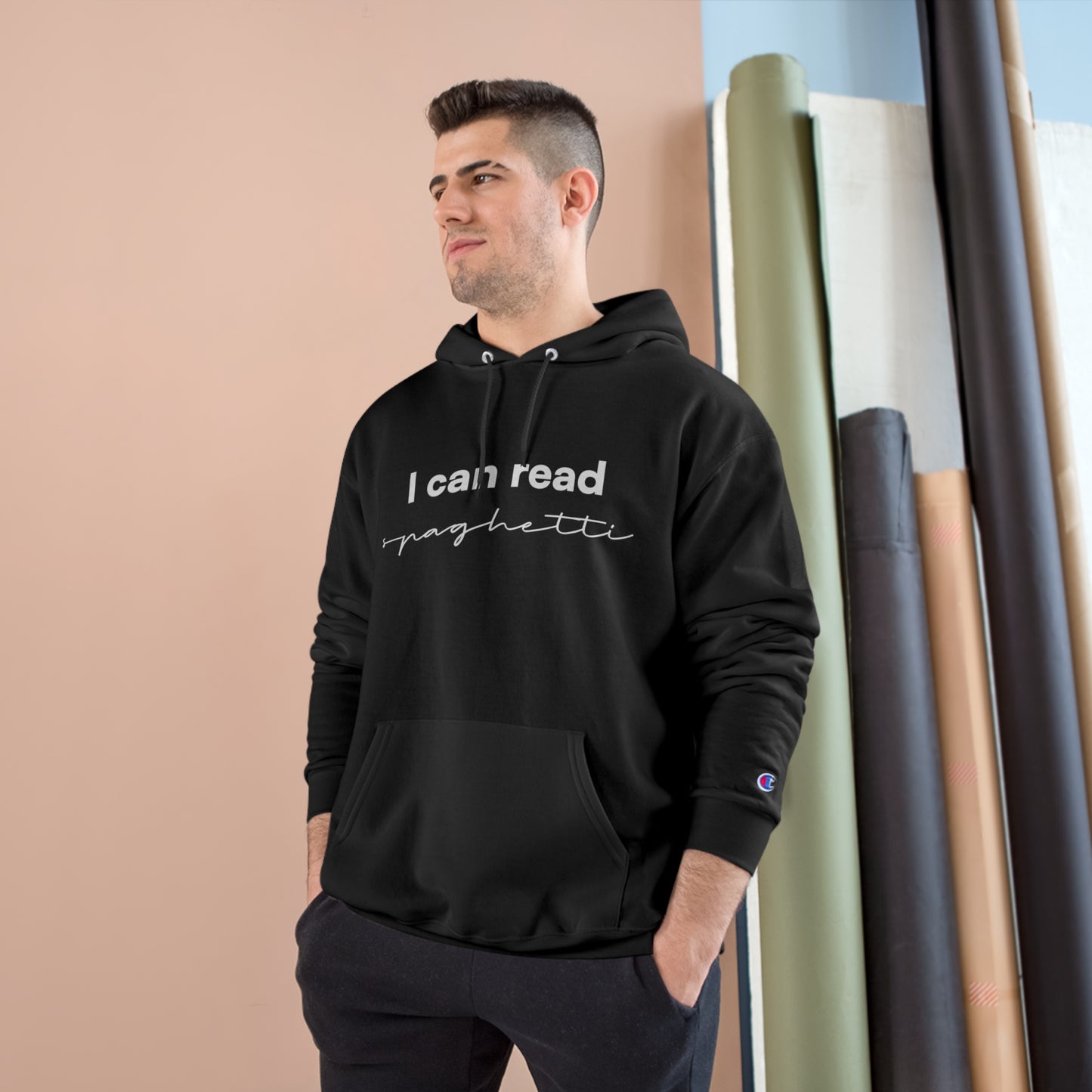 "I can read spaghetti" Champion Hoodie